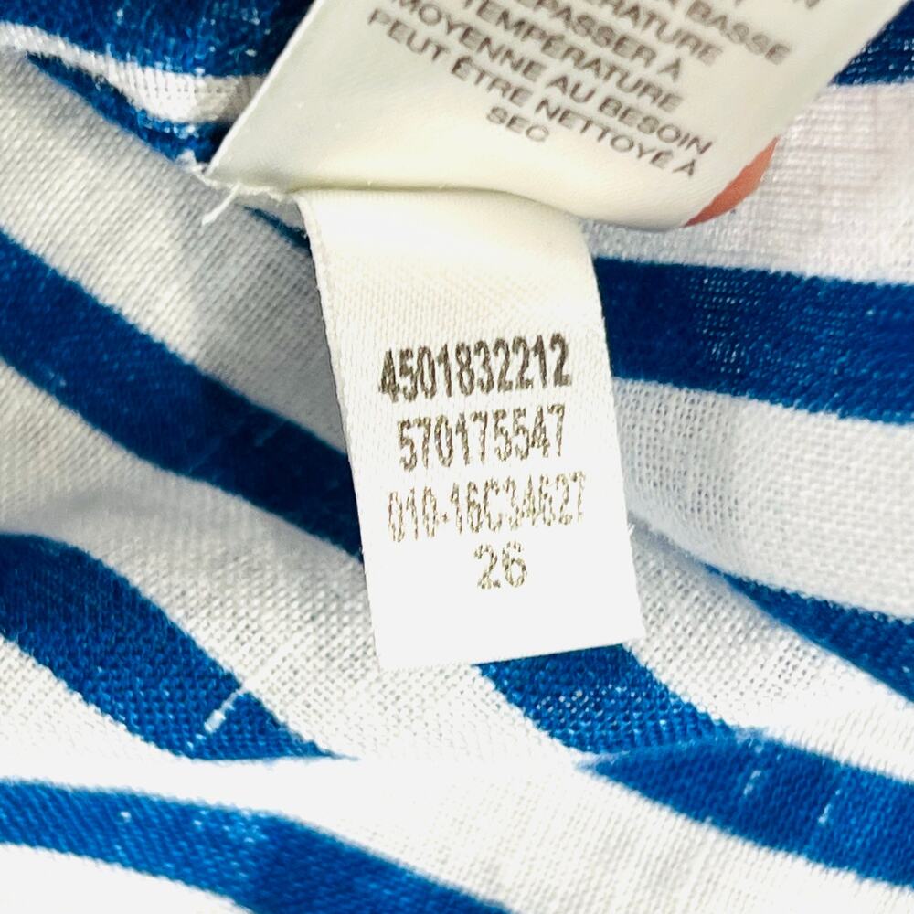 Chico's 100% Linen Striped Eyelet Button Down Shirt Blue White Size 0 / Small - Picture 7 of 8